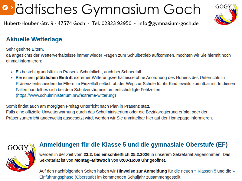 Gymnasium Goch – Das Fach Mathematik - Kurzinfos
