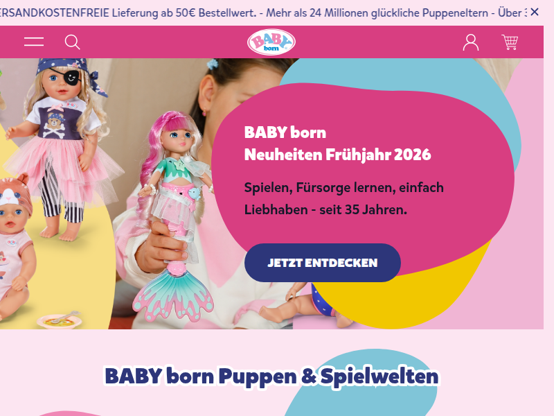 BABY born Stubenwagen – Puppenbett mit Himmel, Mobile & Rollen
