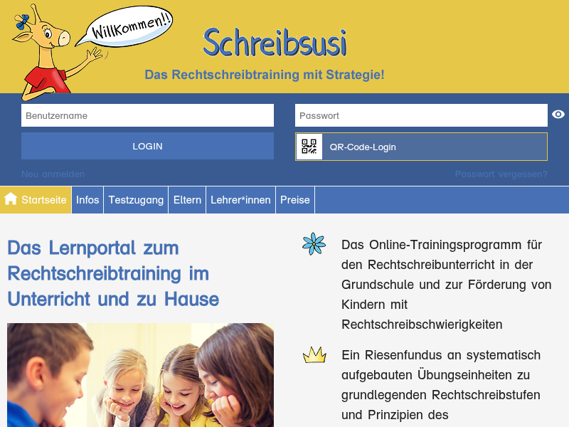 Schreibsusi - Das Lernportal zum Rechtschreibtraining im Unterricht und zu Hause