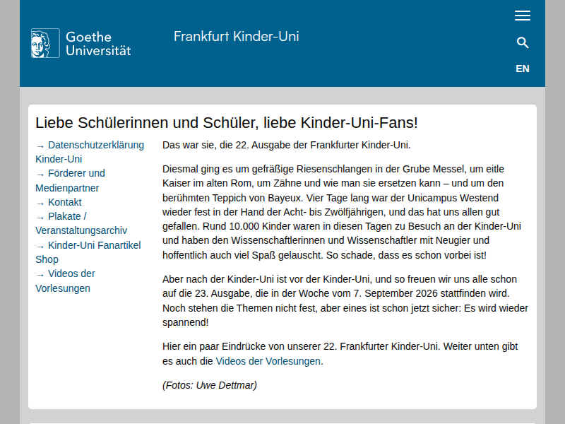 Goethe-Universität — Rückblick: Kinder-Uni 2011