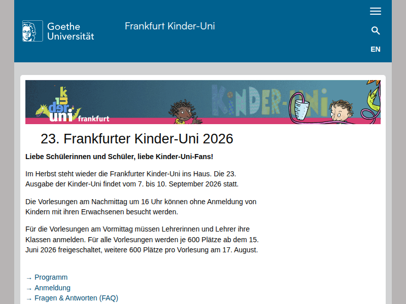 Goethe-Universität — Frankfurt Kinder-Uni