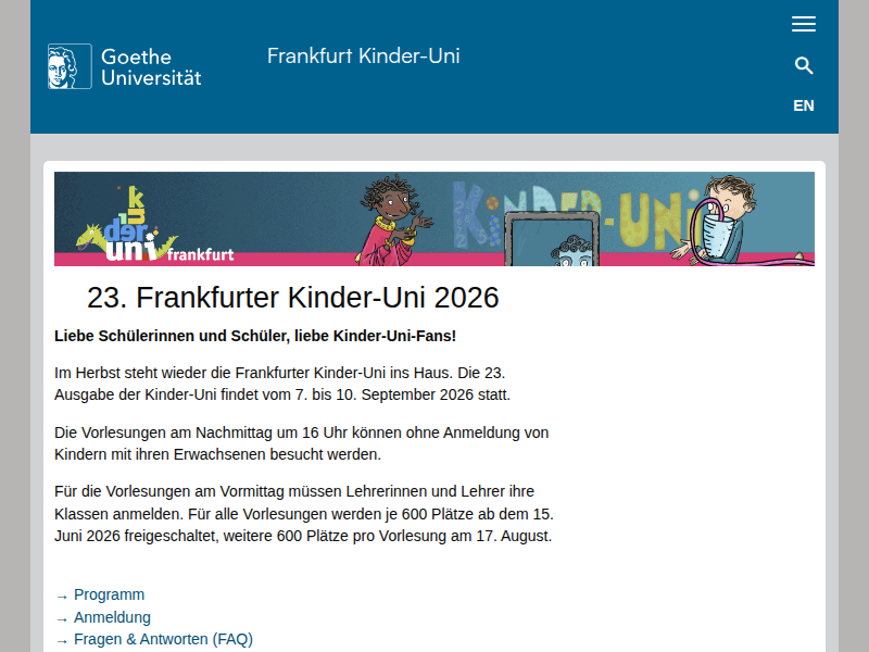 Goethe-Universität — Plakate - Veranstaltungsarchiv der Kinder-Uni