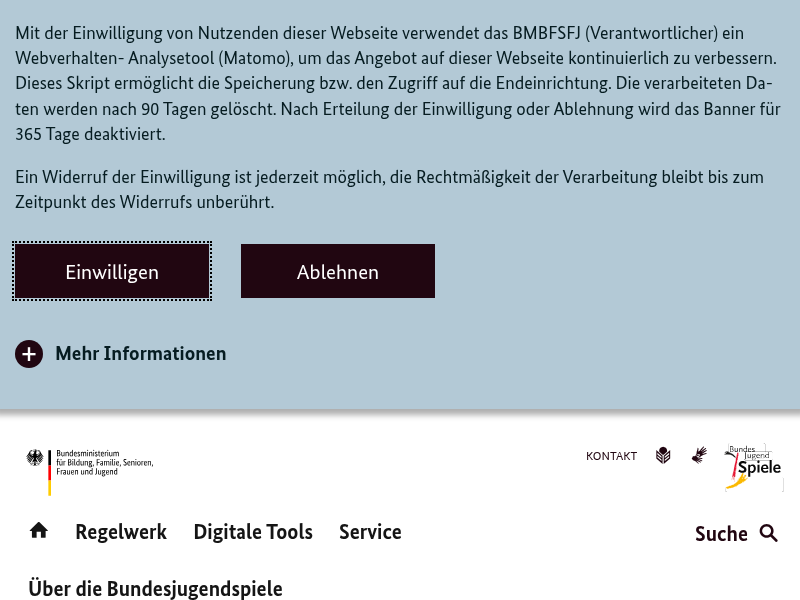 Einwilligung zur Erfassung von Daten zur Webanalyse - Bundesjugendspiele
