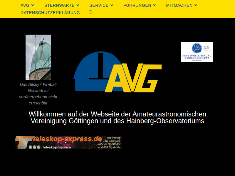 Webseite der Amateurastronomischen Vereinigung Göttingen (AVG e. V.)