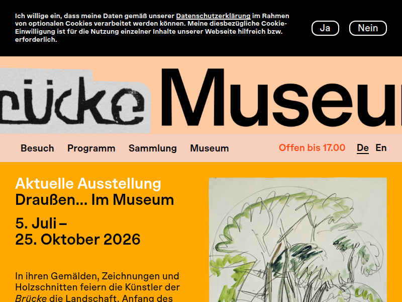 Brücke-Museum | Werke | Der ins Horn blasende Hirte mit Ziegen (Kissenplatte)