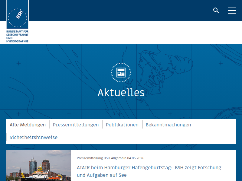 BSH - Wetterlagen und Stuerme auf See - Daten, Literatur und Links