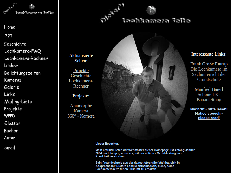 Dieters Lochkamera Seite - email