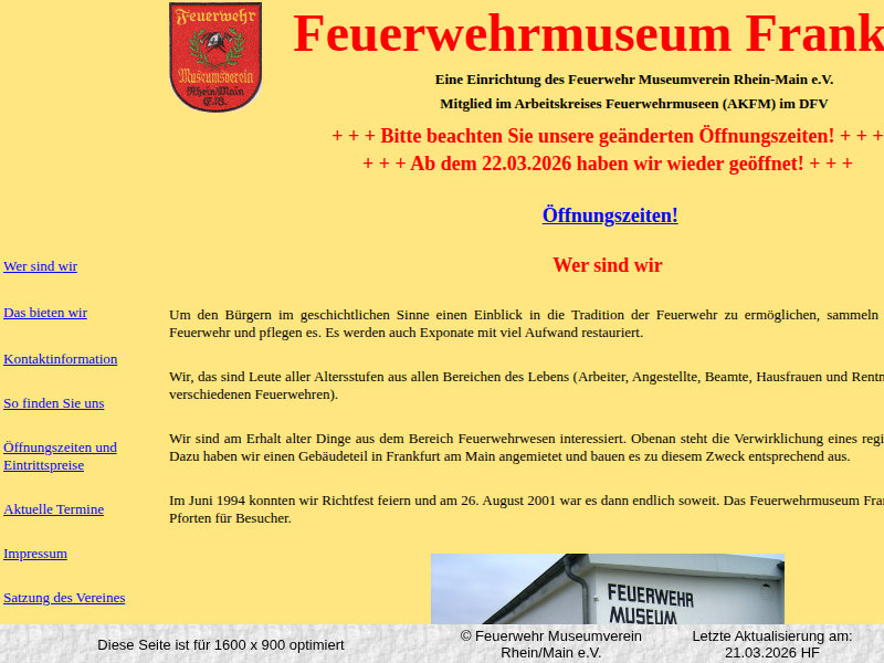 Willkomen auf der Homepage des Feuerwehrmuseums Frankfurt am Main