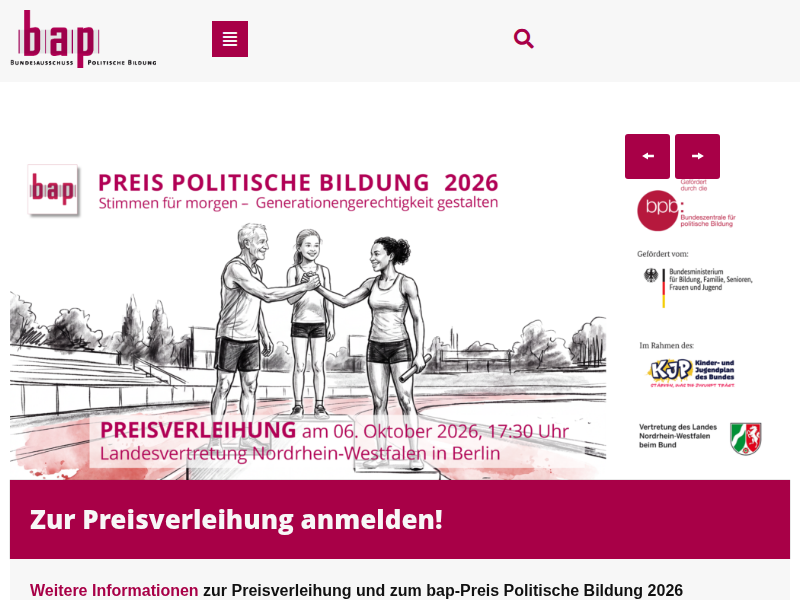 Preis Politische Bildung 2026 - Bundesausschuss Politische Bildung