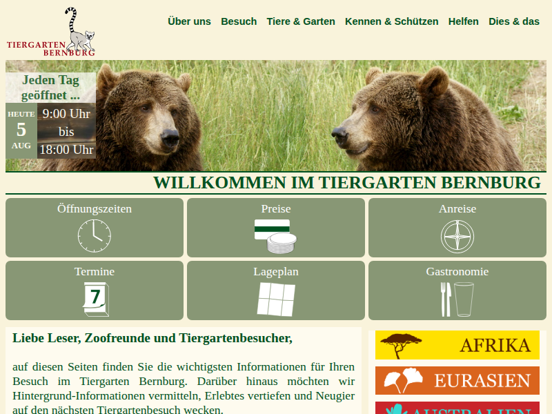 Tiergarten Bernburg - Inhaltsübersicht "Hamburger Zoo-Zeitung"