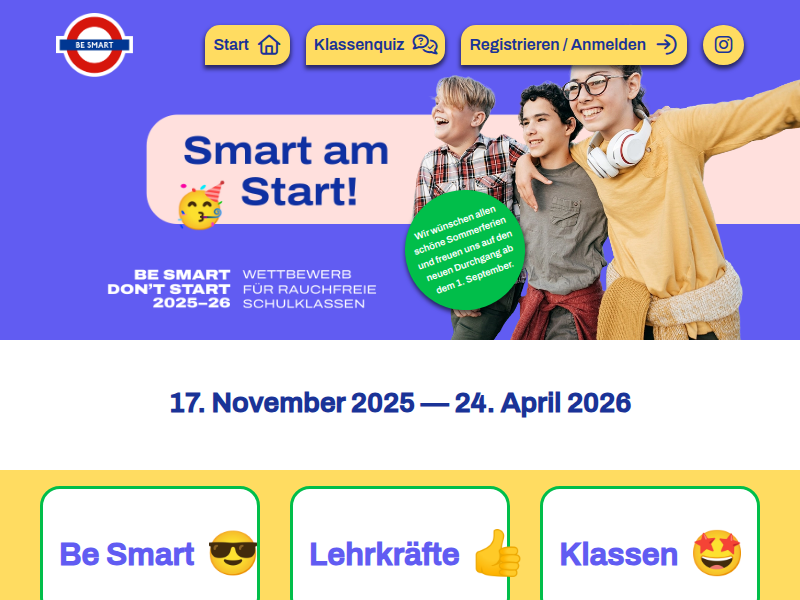 Be Smart – Don't Start | Der Wettbewerb für rauchfreie Schulklassen