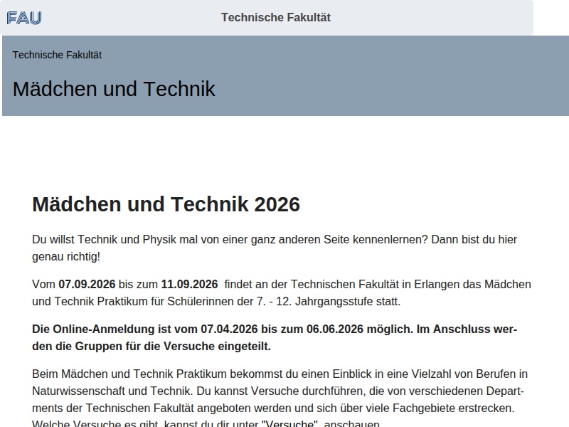 Mädchen und Technik-Exkursionen
