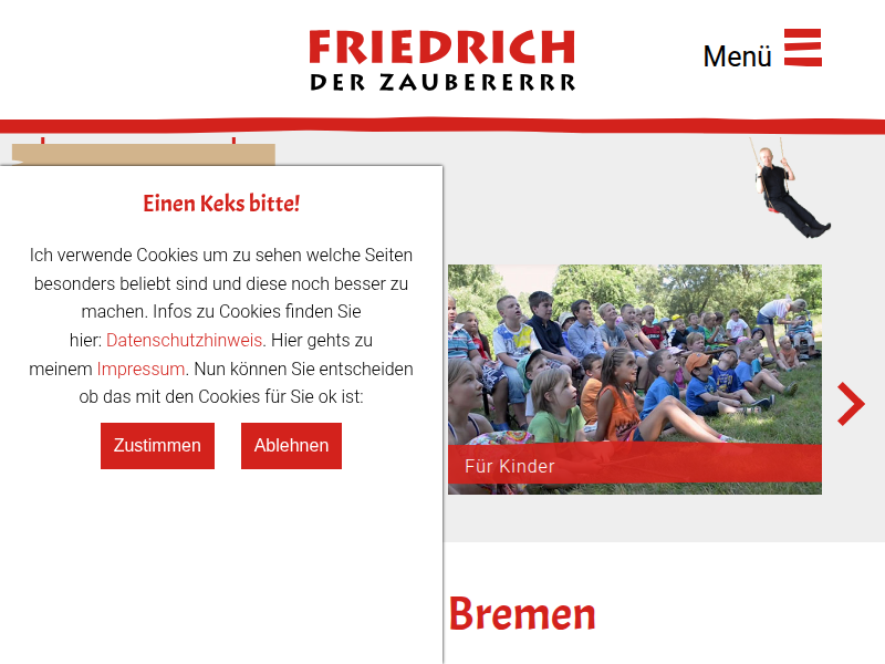 Zaubershow + Zauberer für Bremen, Niedersachsen, Hamburg, Schleswig Holstein - Friedrich der Zaubererrr, Kinder- und Erwachsenen-Showprogramme, Moderation, Close up Bremen, Oldenburg, Hannover, Hamburg